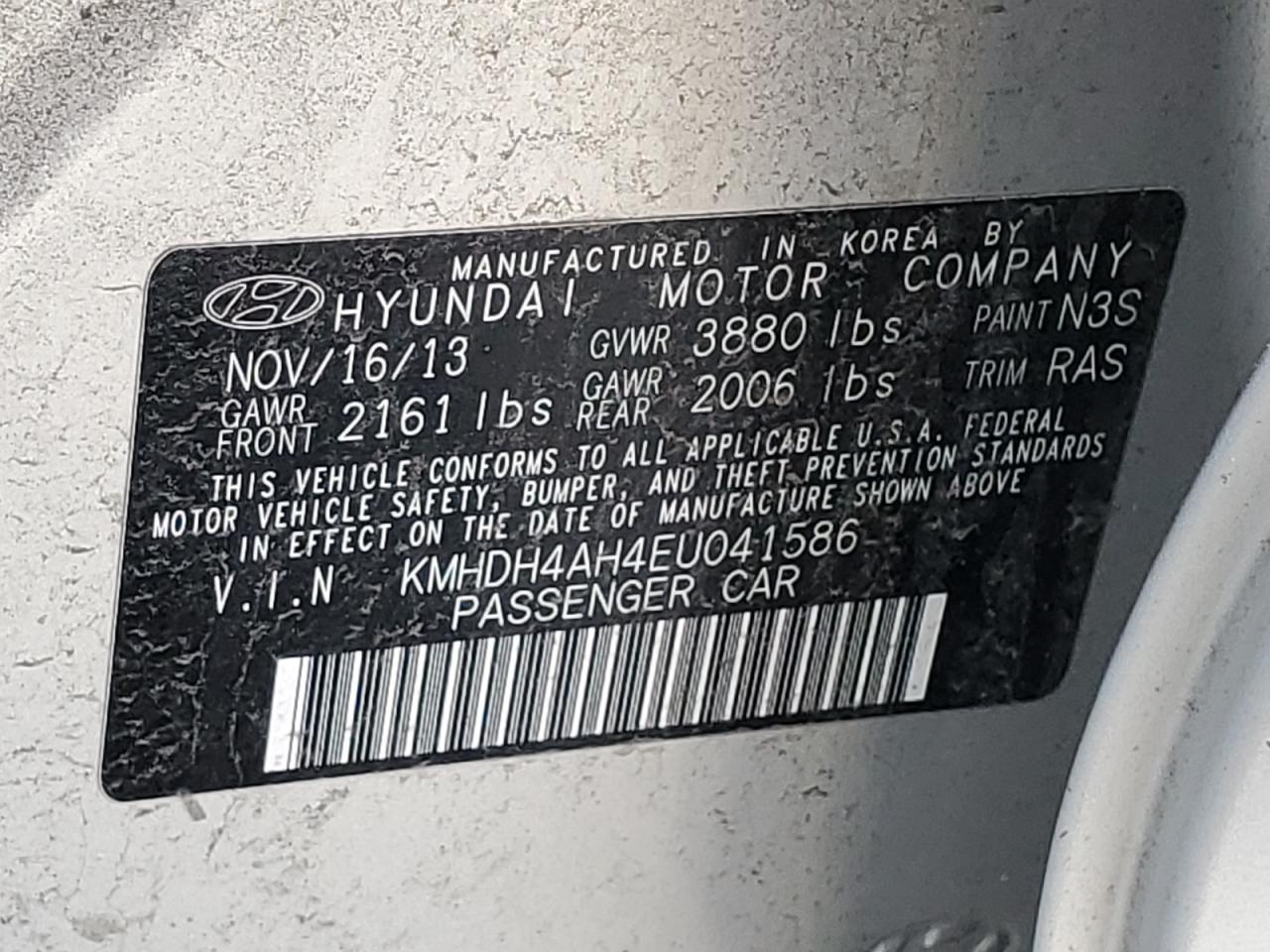 KMHDH4AH4EU041586 2014 Hyundai Elantra Se