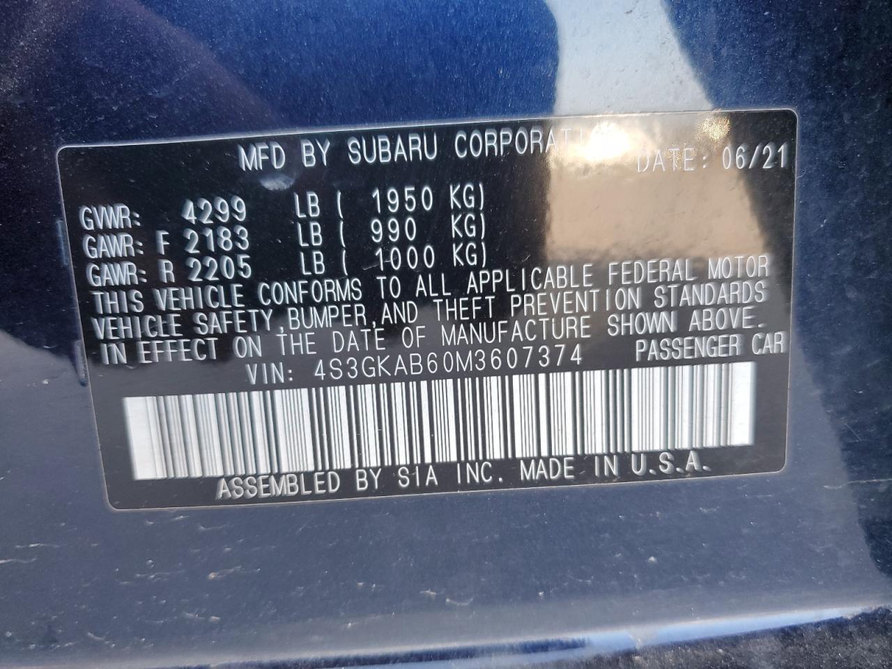 4S3GKAB60M3607374 2021 Subaru Impreza