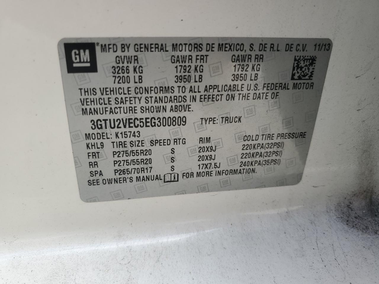 3GTU2VEC5EG300809 2014 GMC Sierra K1500 Slt