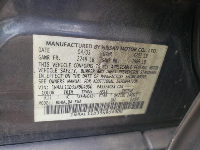 2005 Nissan Altima S VIN: 1N4AL11D35N904900 Lot: 60062414