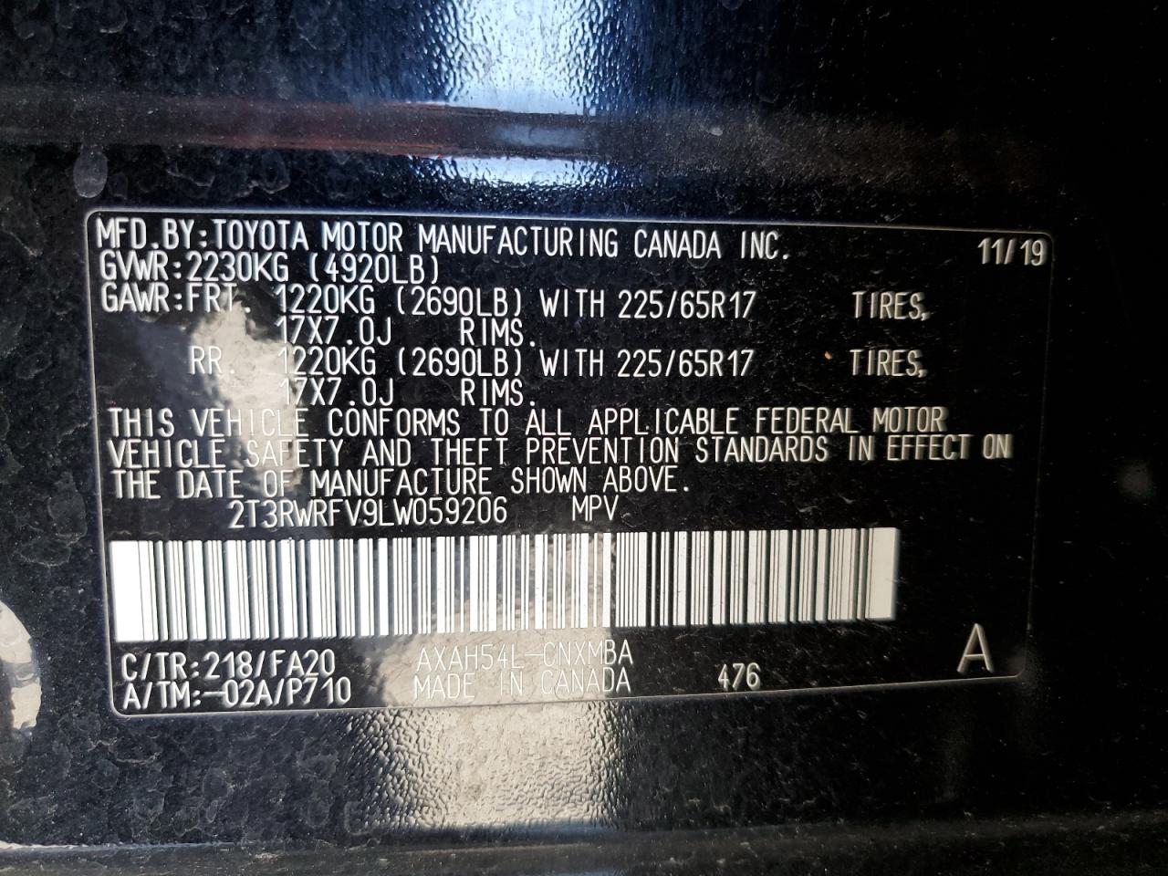 2T3RWRFV9LW059206 2020 Toyota Rav4 Xle