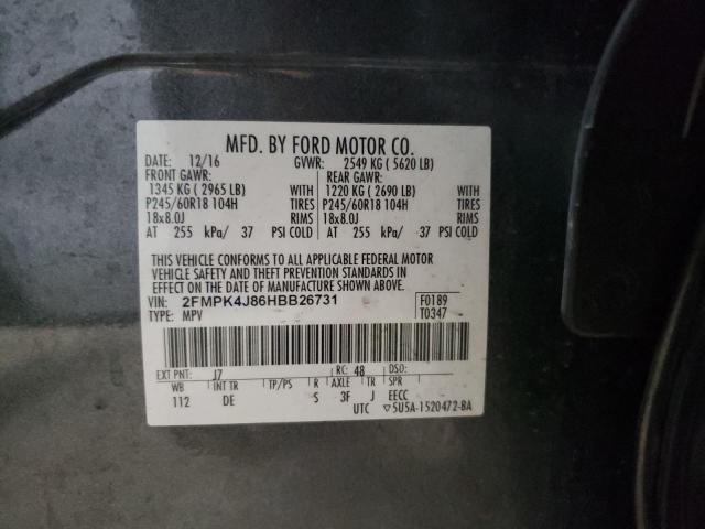 2017 Ford Edge Sel VIN: 2FMPK4J86HBB26731 Lot: 58391954