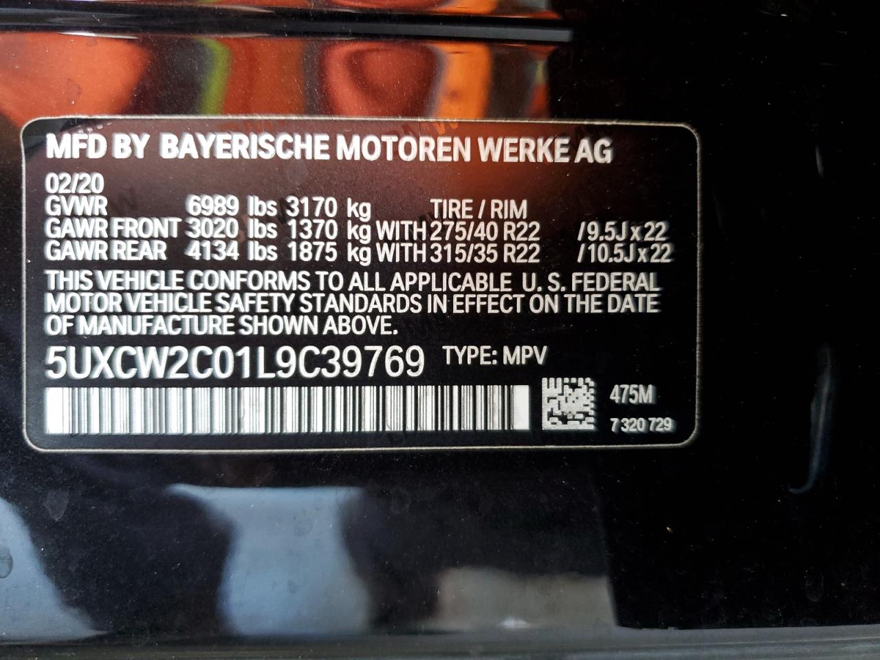 5UXCW2C01L9C39769 2020 BMW X7 xDrive40I