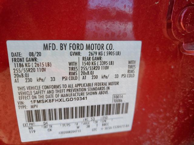 2020 Ford Explorer Limited VIN: 1FMSK8FHXLGD10341 Lot: 57742564