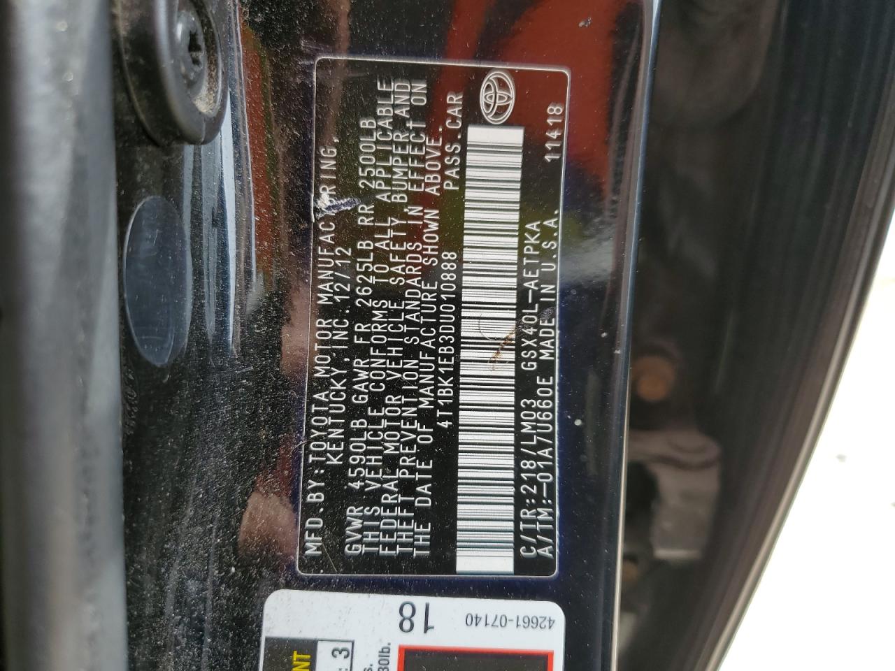 4T1BK1EB3DU010888 2013 Toyota Avalon Base