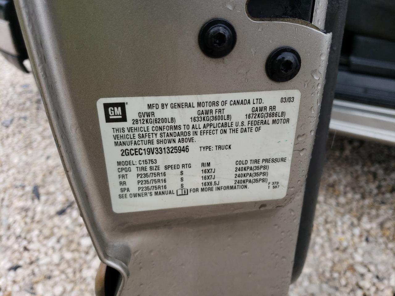 2GCEC19V331325946 2003 Chevrolet Silverado C1500