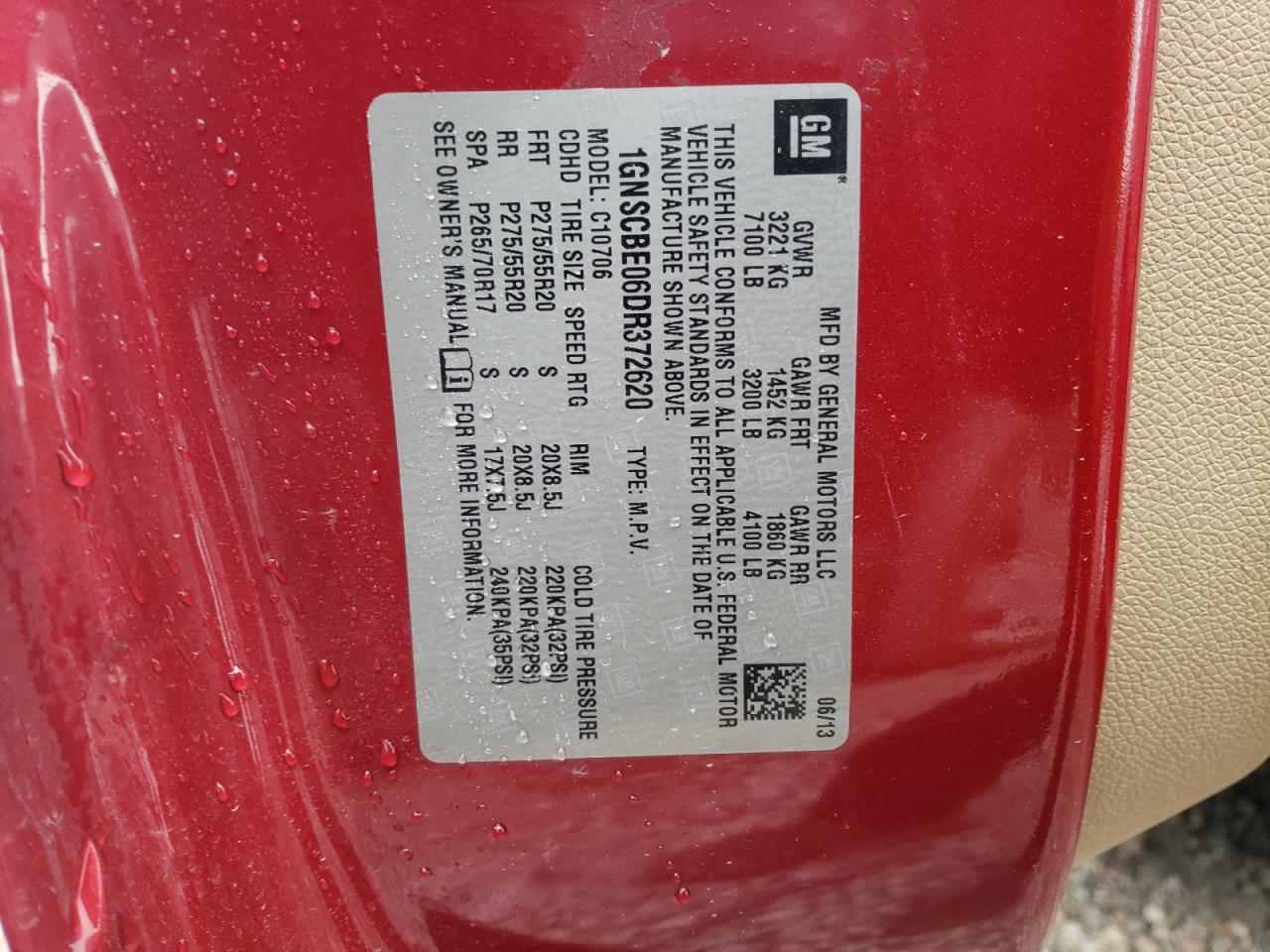 1GNSCBE06DR372620 2013 Chevrolet Tahoe C1500 Lt