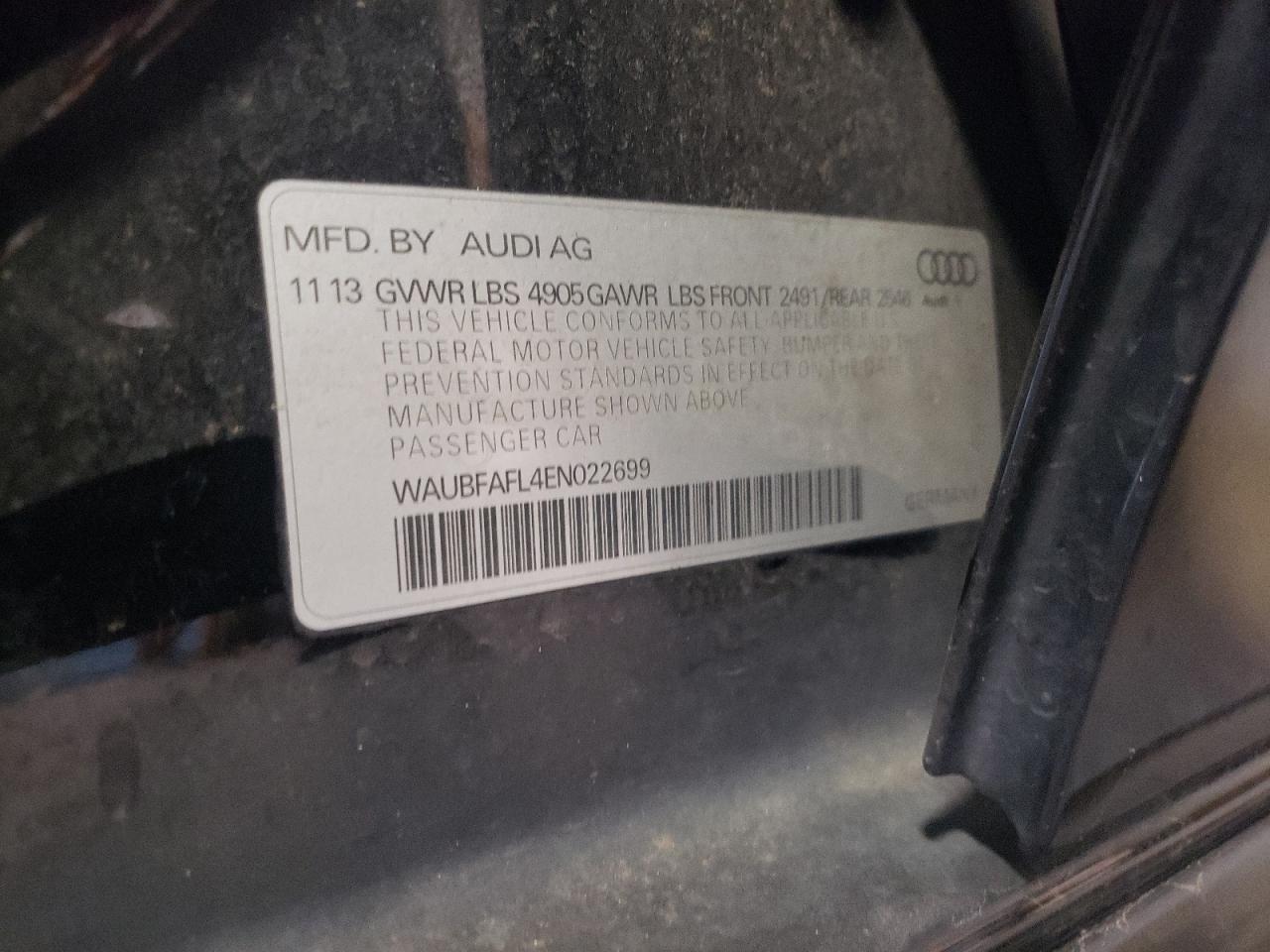 WAUBFAFL4EN022699 2014 Audi A4 Premium