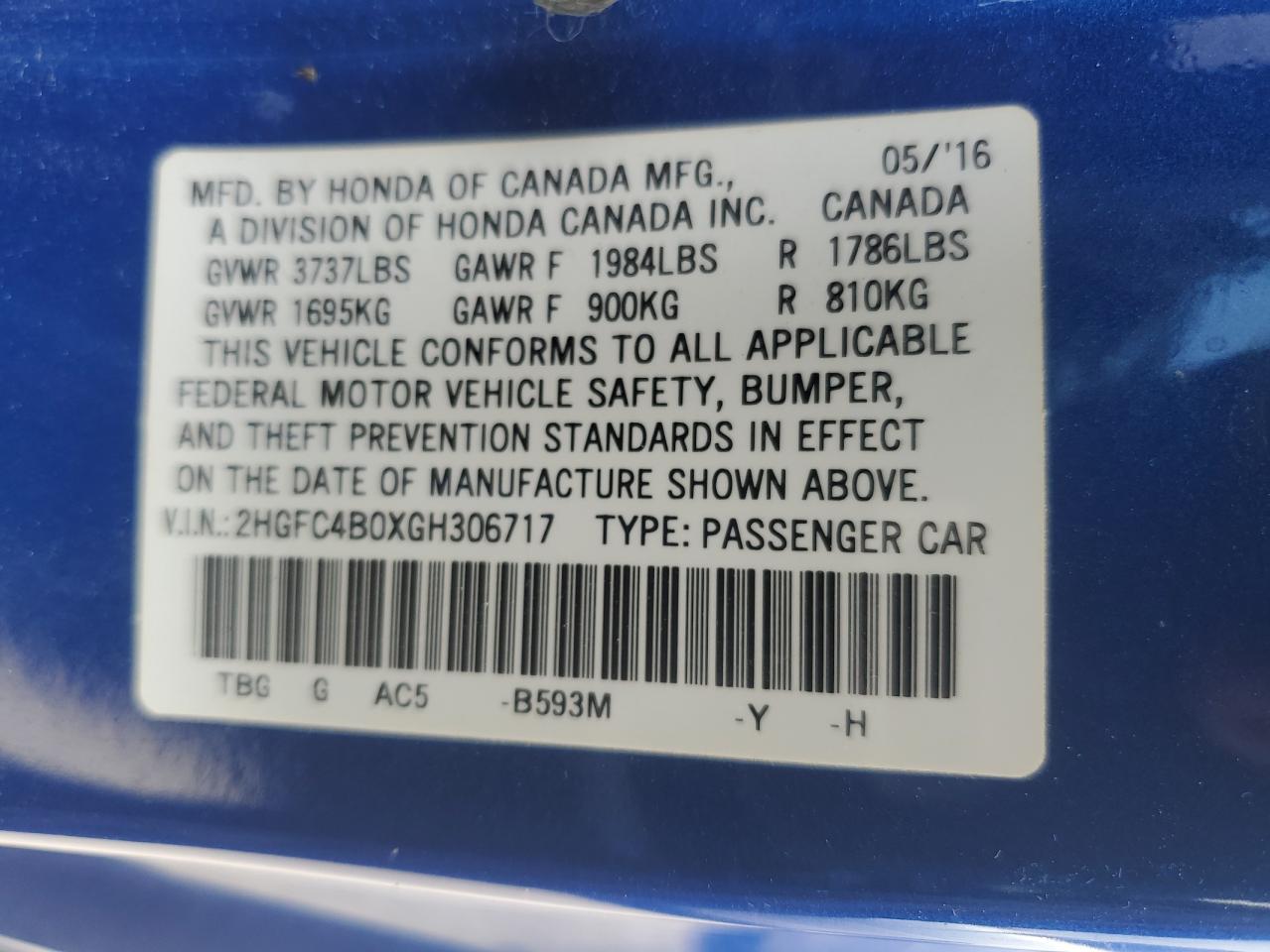 2HGFC4B0XGH306717 2016 Honda Civic Lx 2HGFC4B0XGH306717 2016 Honda Civic Lx
