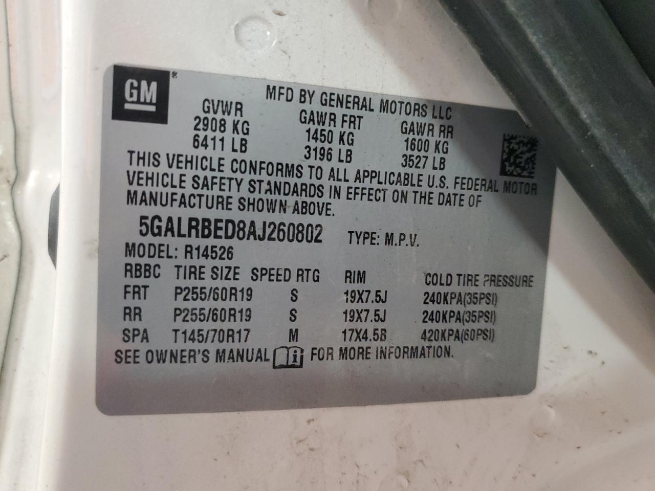 5GALRBED8AJ260802 2010 Buick Enclave Cxl