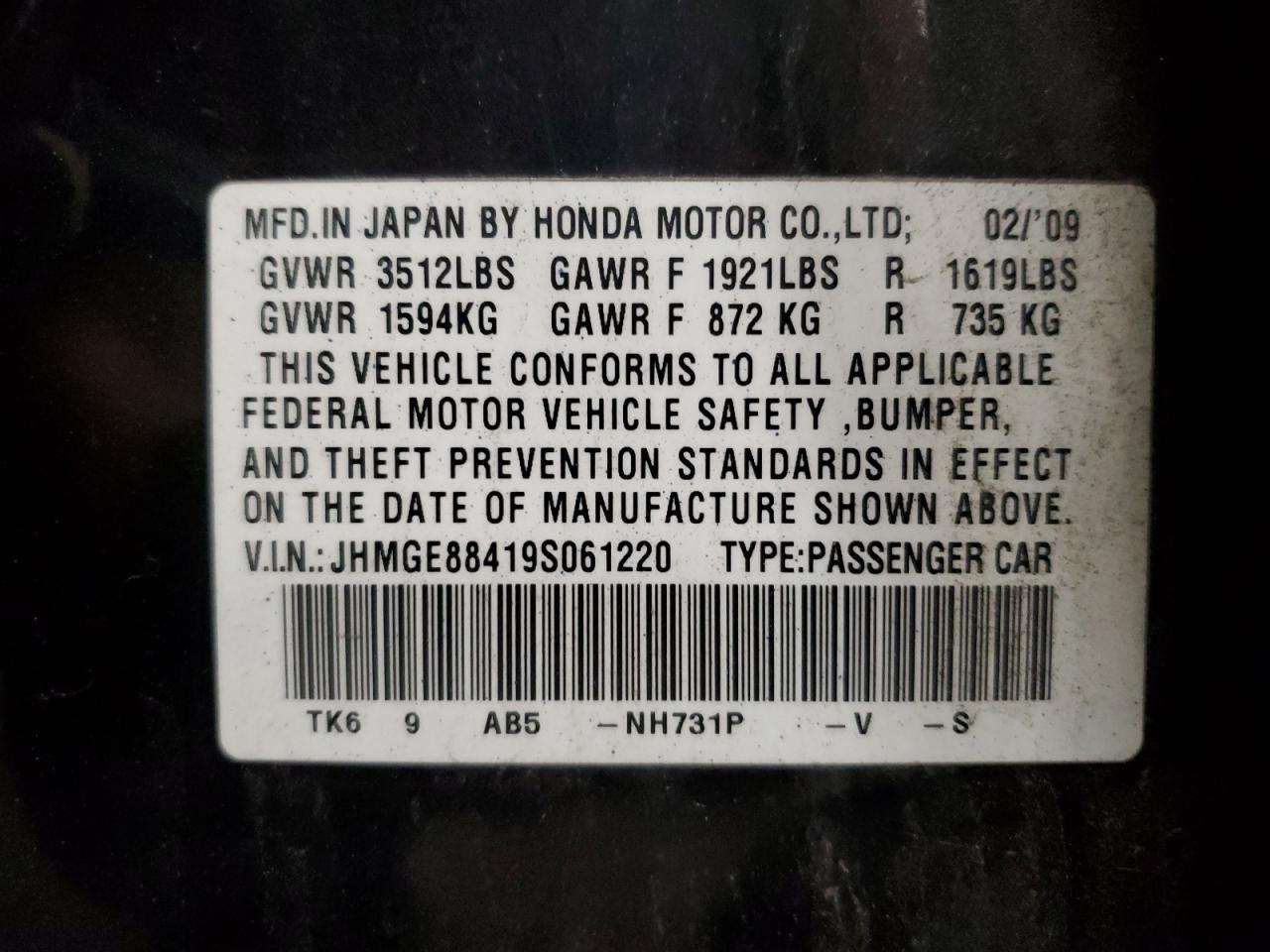 JHMGE88419S061220 2009 Honda Fit Sport