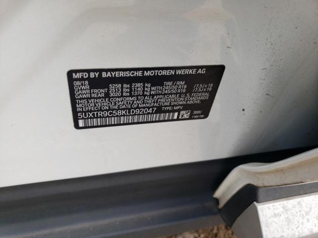 2019 BMW X3 xDrive30I VIN: 5UXTR9C58KLD92047 Lot: 59716034