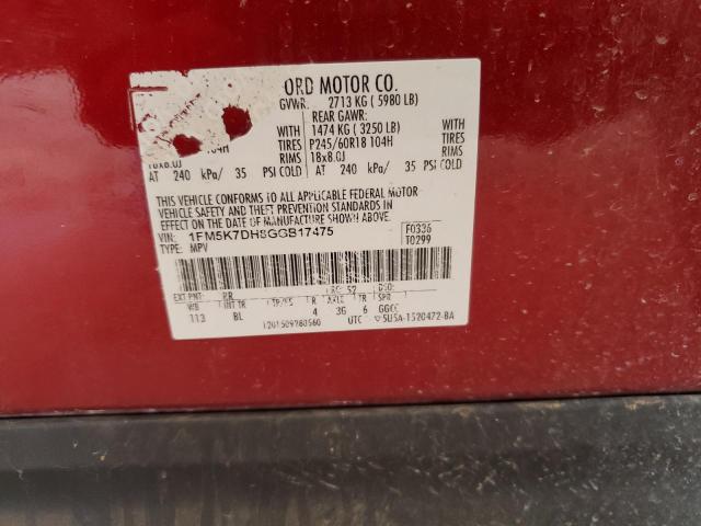 2016 Ford Explorer Xlt VIN: 1FM5K7DH8GGB17475 Lot: 59625144