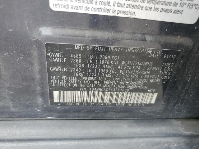 2010 Subaru Outback 2.5I VIN: 4S4BRCAC7A3381009 Lot: 59597294