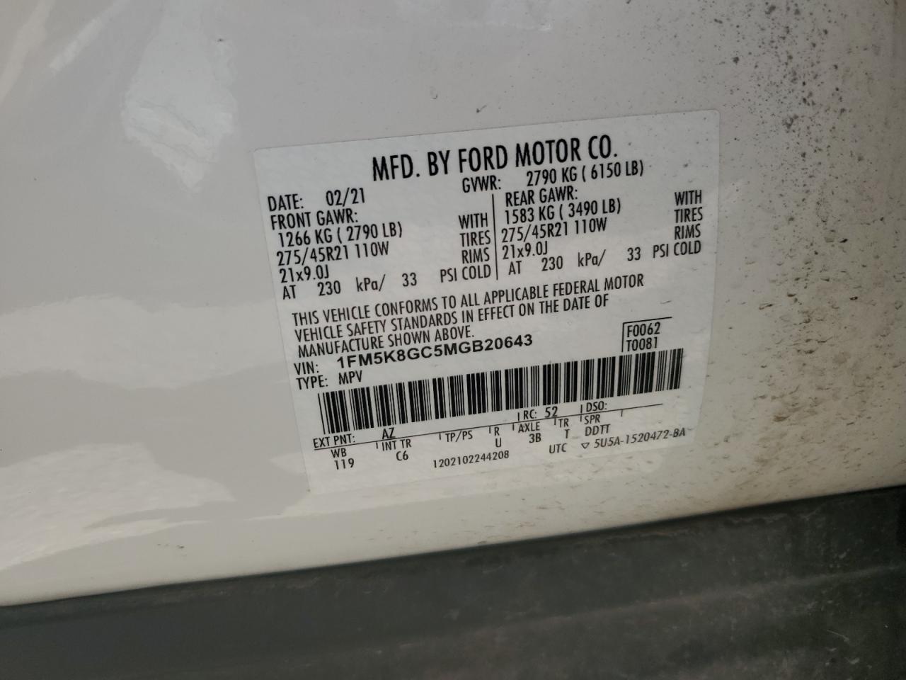 1FM5K8GC5MGB20643 2021 Ford Explorer St