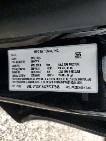 2024 Tesla Model 3 VIN: 5YJ3E1EA2RF747345 Lot: 59625204