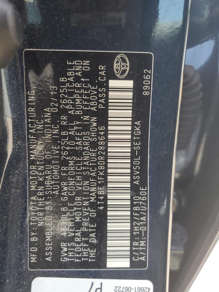 4T4BF1FK8DR288646 2013 Toyota Camry L