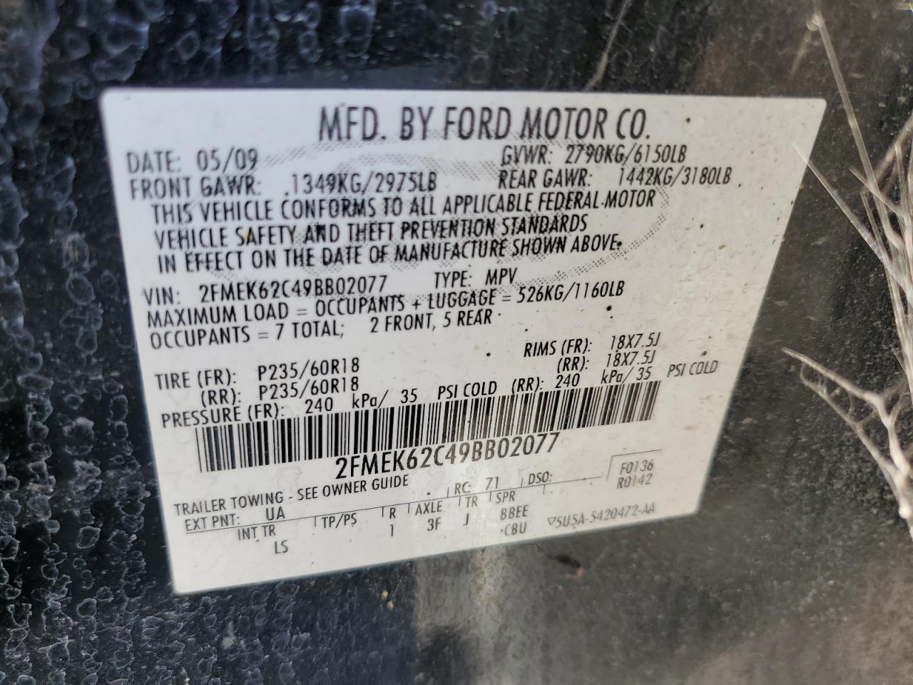 2FMEK62C49BB02077 2009 Ford Flex Sel