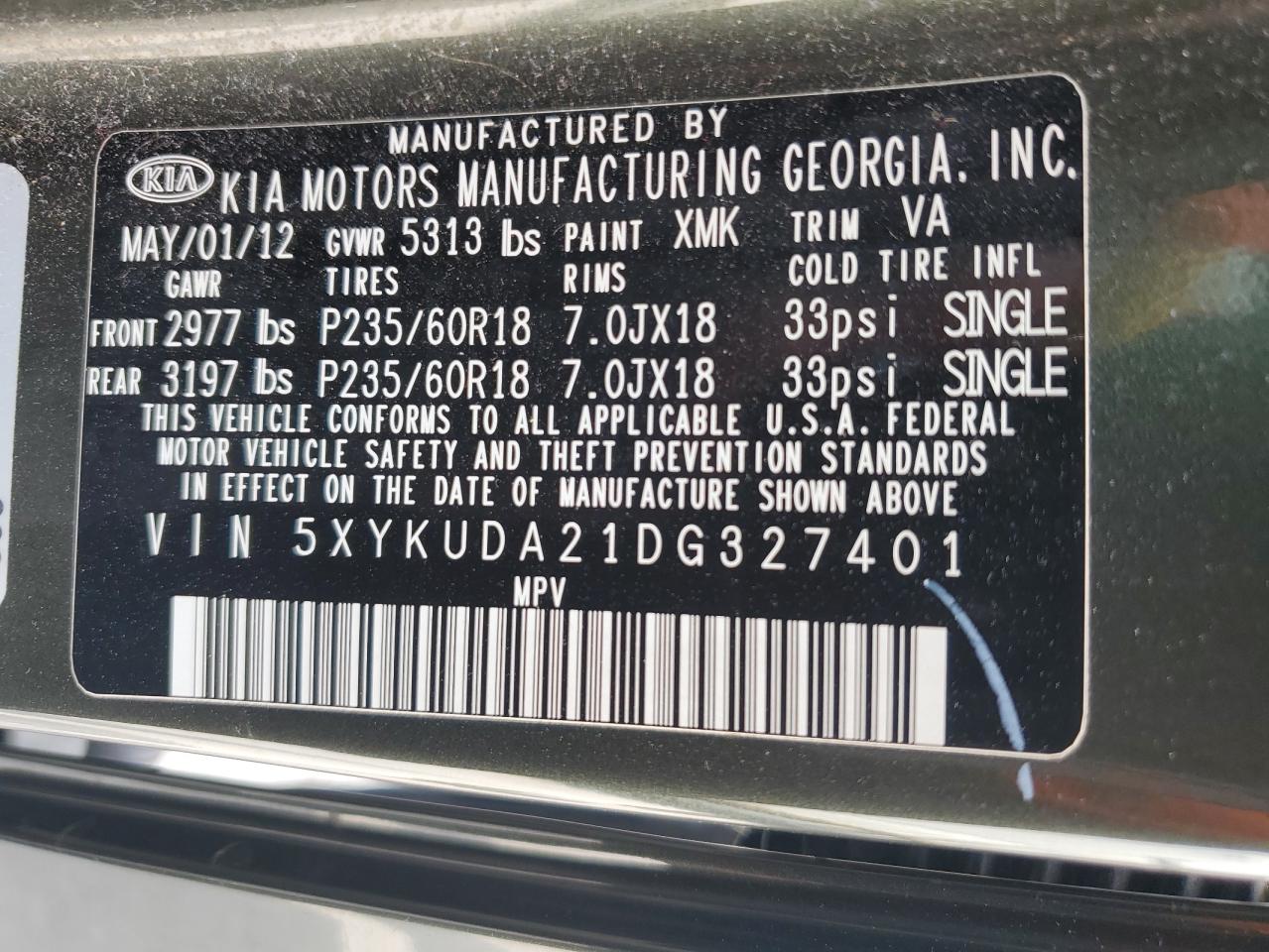 5XYKUDA21DG327401 2013 Kia Sorento Ex