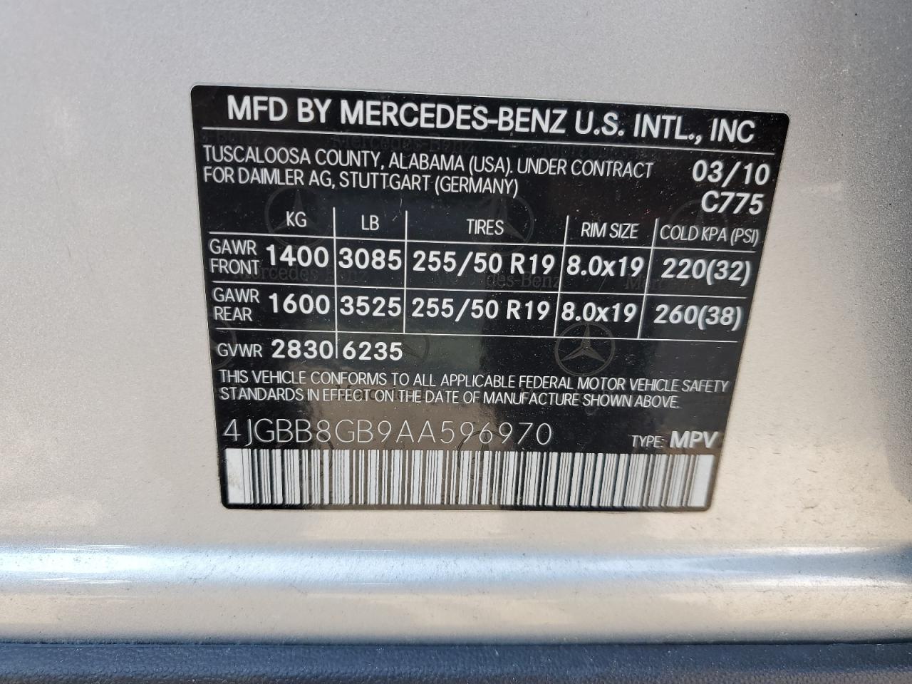 4JGBB8GB9AA596970 2010 Mercedes-Benz Ml 350 4Matic