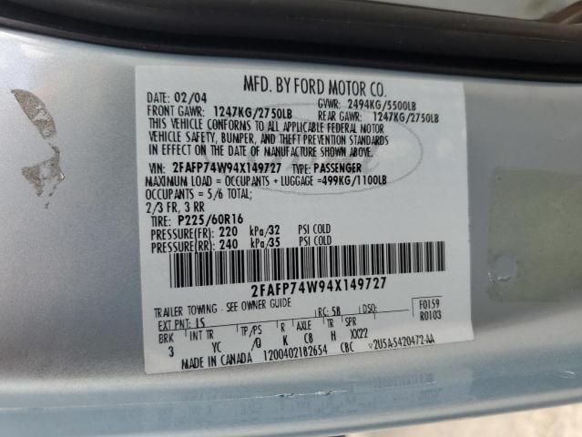 2004 Ford Crown Victoria Lx VIN: 2FAFP74W94X149727 Lot: 59518264