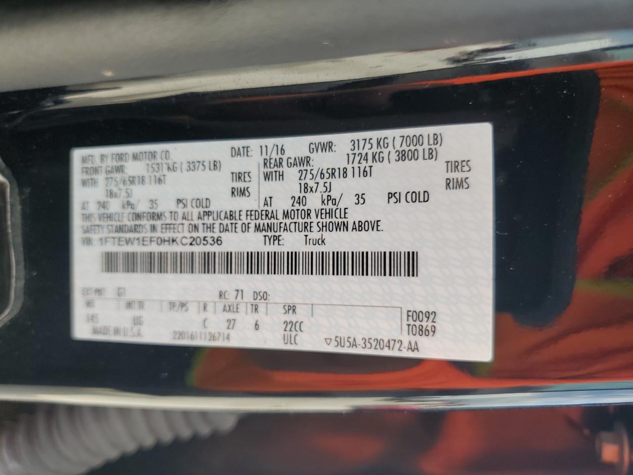 1FTEW1EF0HKC20536 FORD F-150 2017