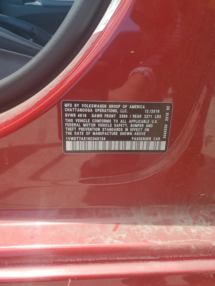 1VWDT7A31HC043134 2017 Volkswagen Passat R-Line