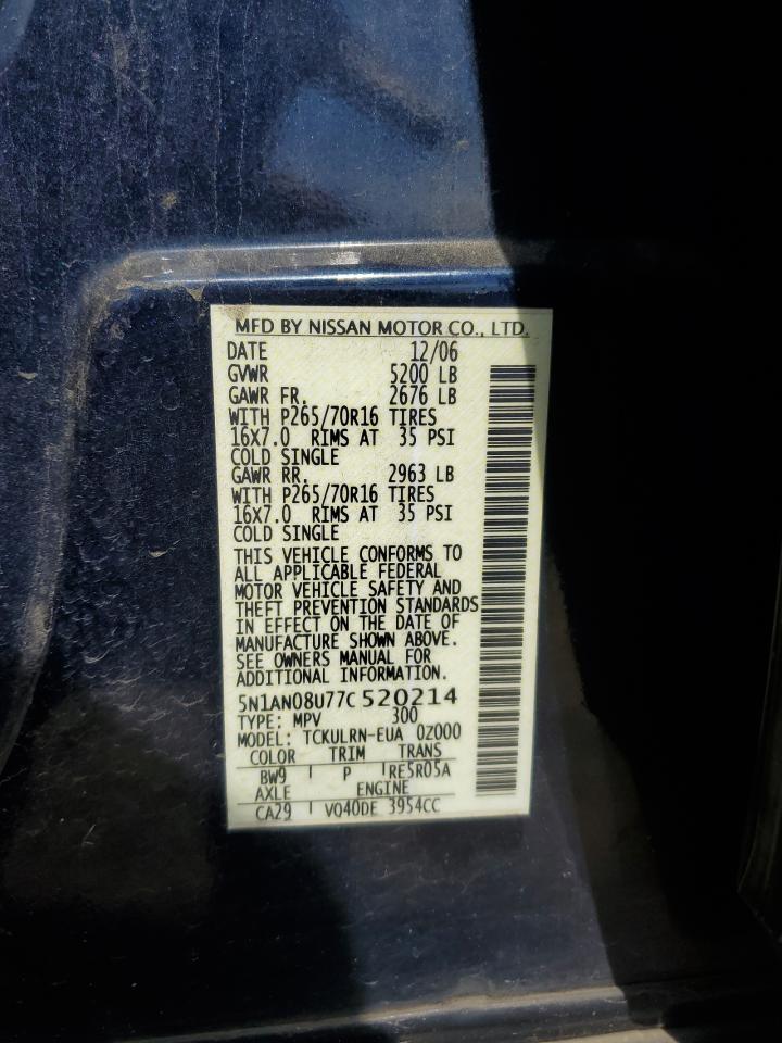 5N1AN08U77C520214 2007 Nissan Xterra Off Road