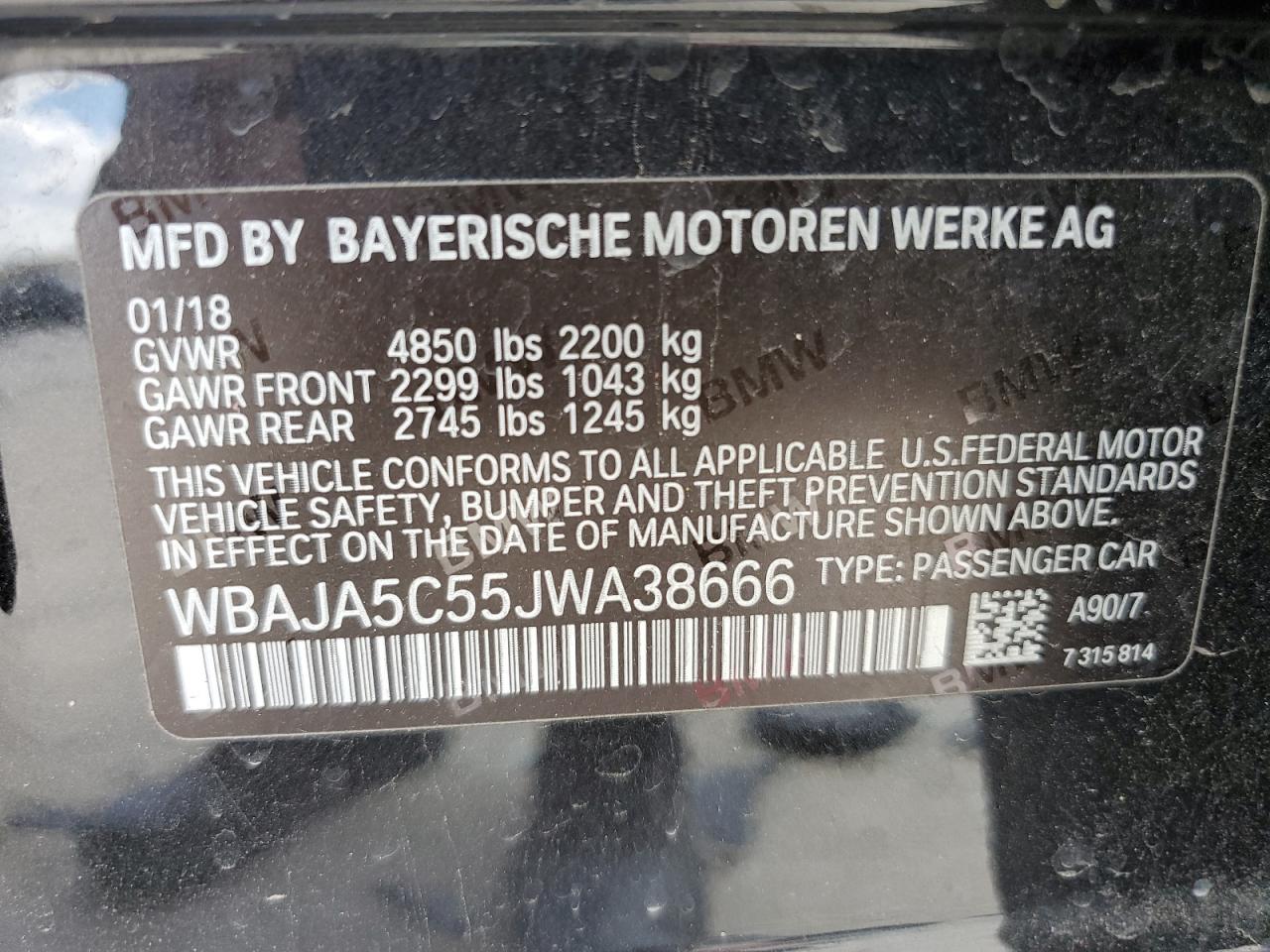 WBAJA5C55JWA38666 2018 BMW 530 I