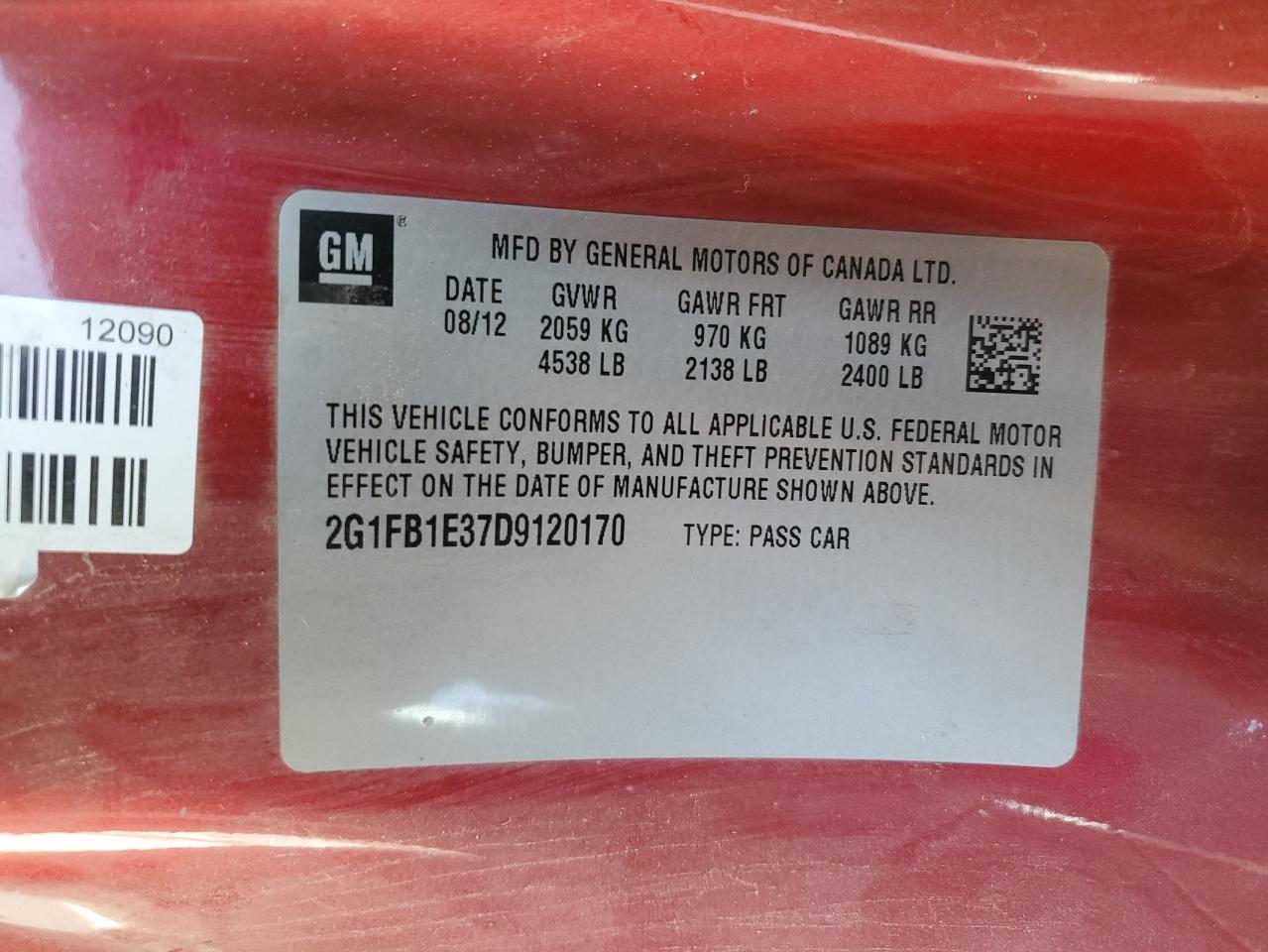 2G1FB1E37D9120170 2013 Chevrolet Camaro Lt