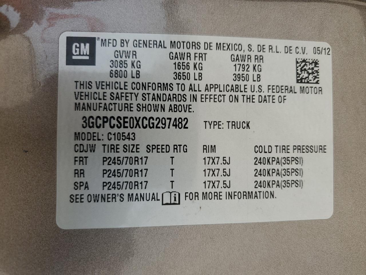 3GCPCSE0XCG297482 2012 Chevrolet Silverado C1500 Lt