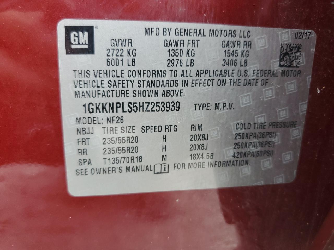 1GKKNPLS5HZ253939 2017 GMC Acadia Denali