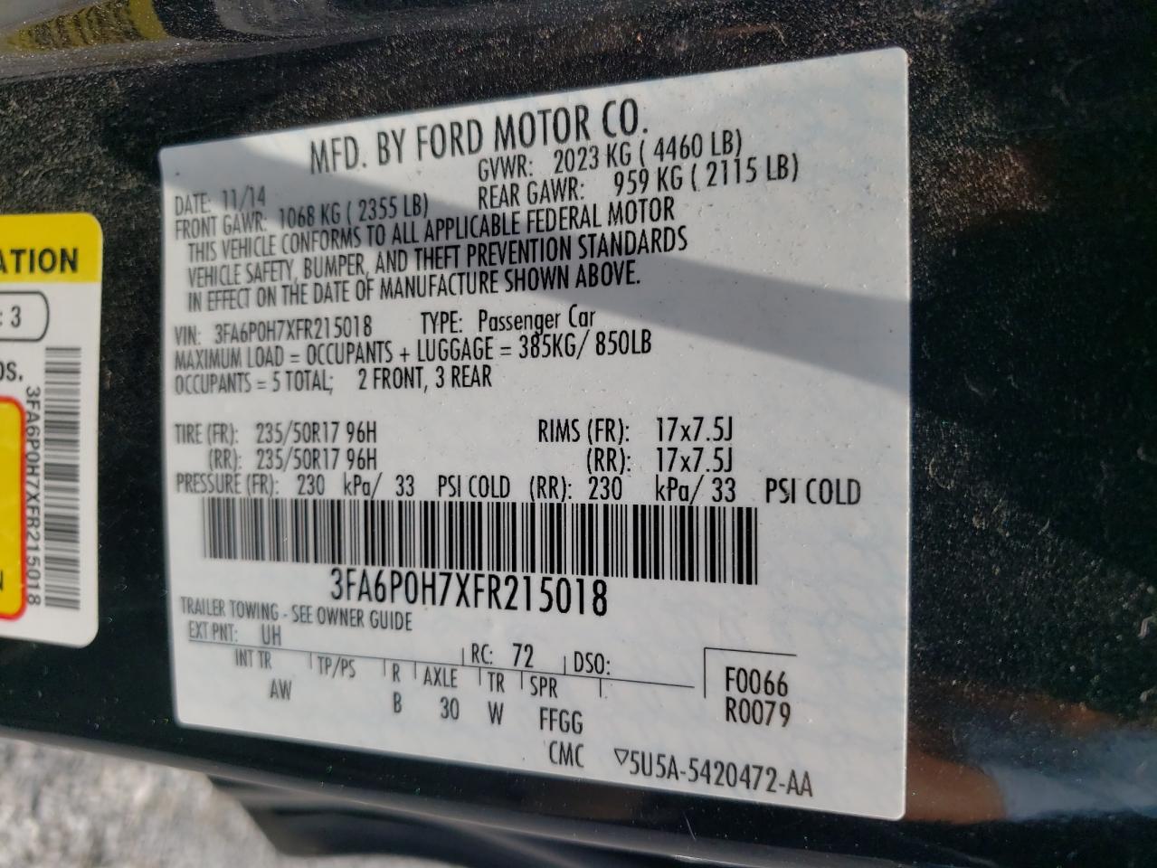 3FA6P0H7XFR215018 2015 Ford Fusion Se