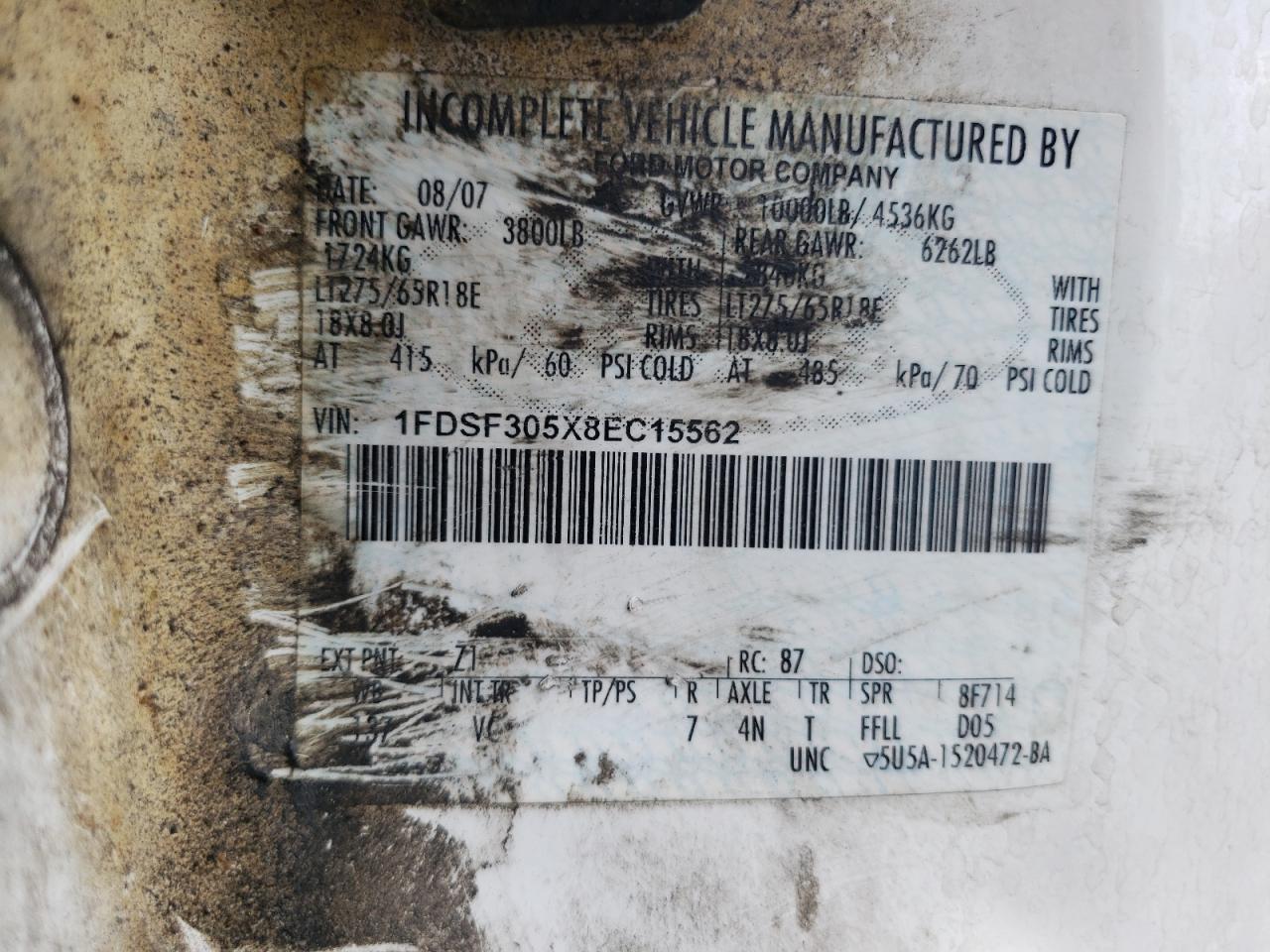 1FDSF305X8EC15562 2008 Ford F350 Srw Super Duty