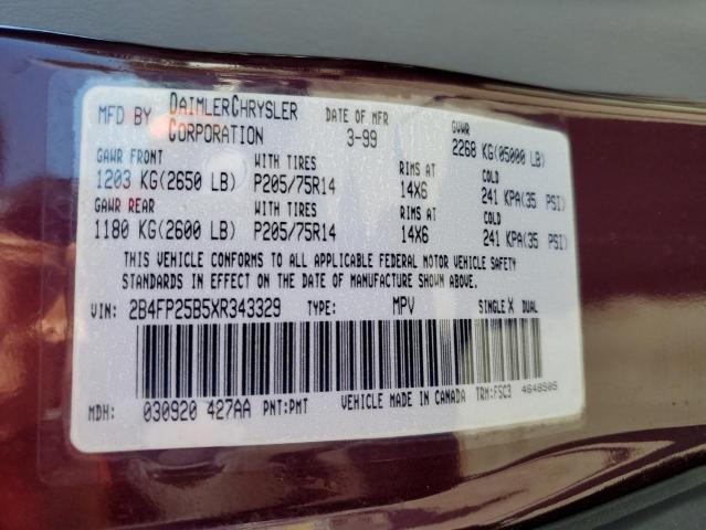 1999 Dodge Caravan VIN: 2B4FP25B5XR343329 Lot: 57539404