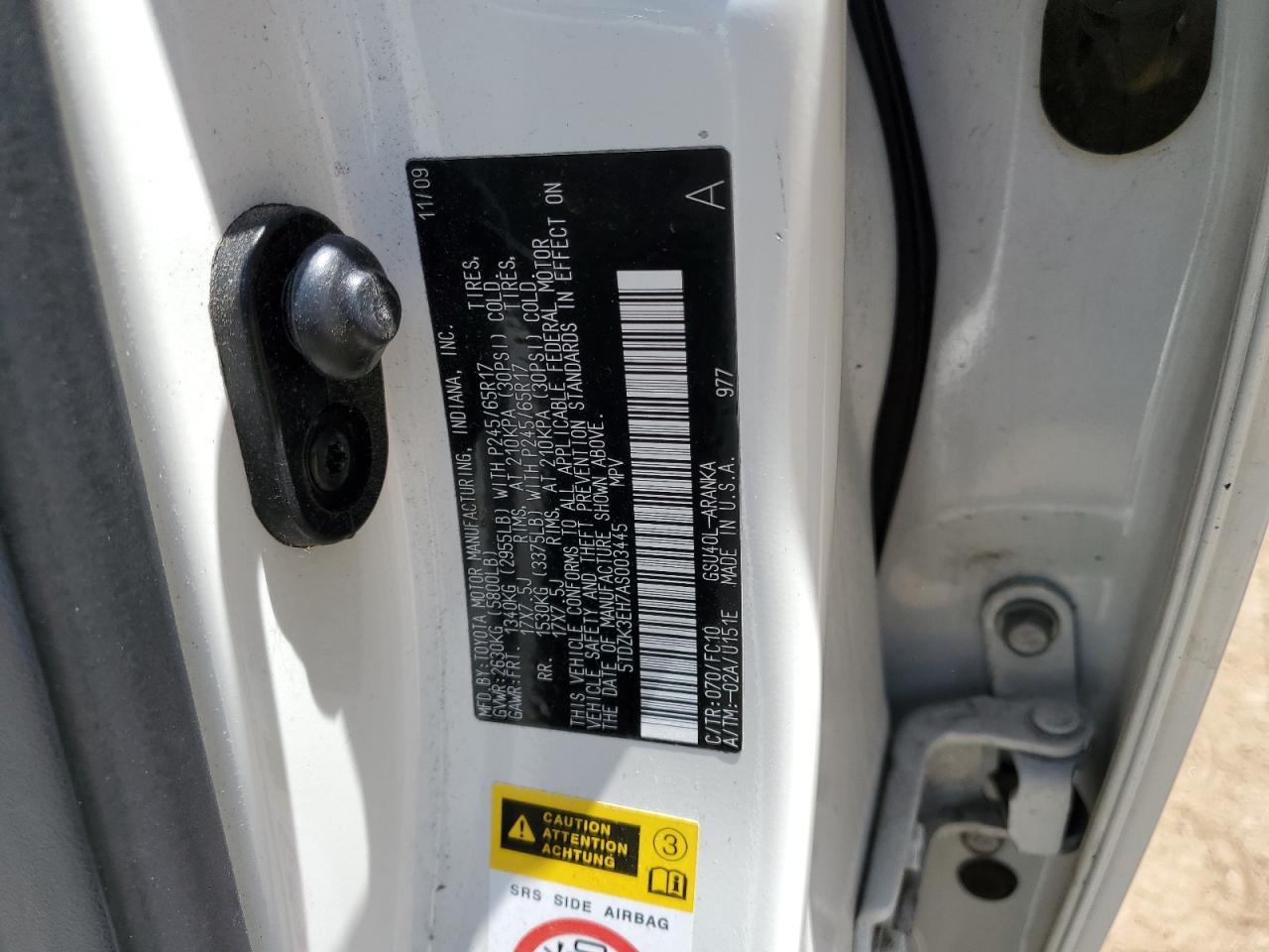 5TDZK3EH7AS003445 2010 Toyota Highlander