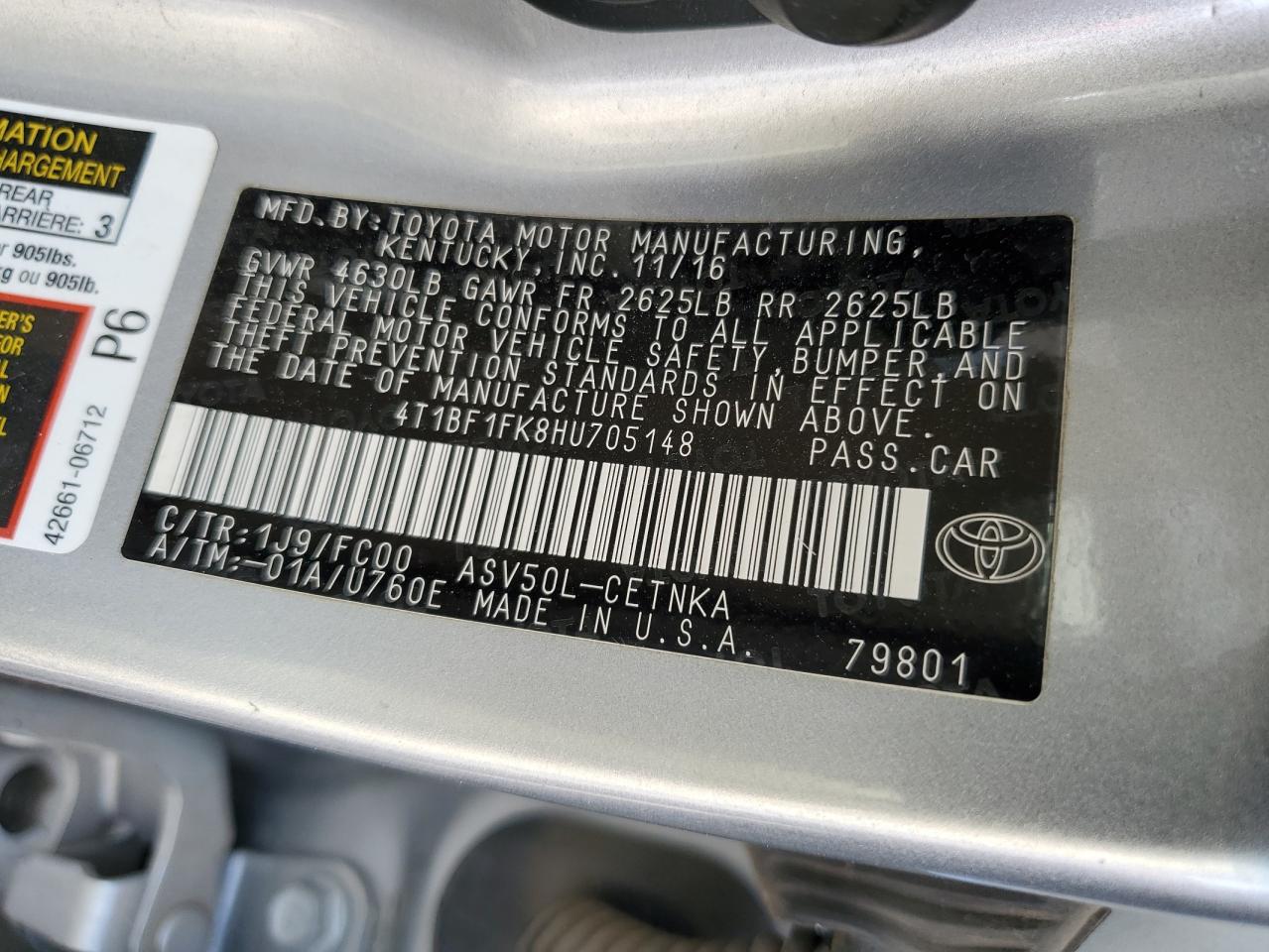 4T1BF1FK8HU705148 2017 Toyota Camry Le