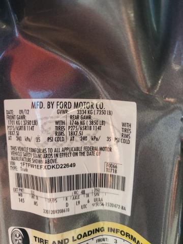 2013 Ford F150 Supercrew VIN: 1FTFW1EFXDKD22649 Lot: 61227004