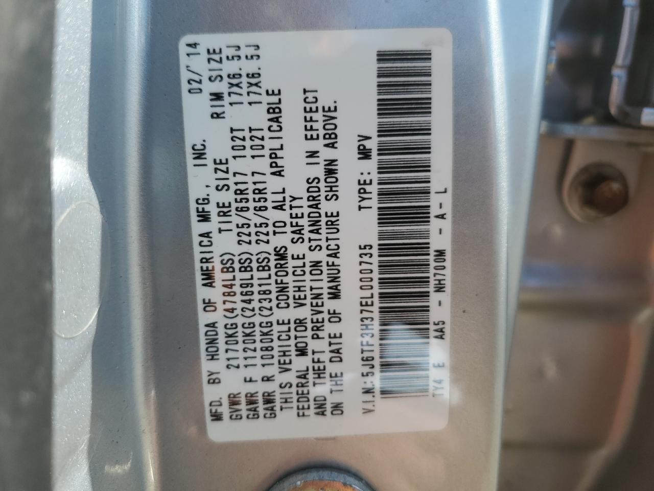 5J6TF3H37EL000735 2014 Honda Crosstour Ex