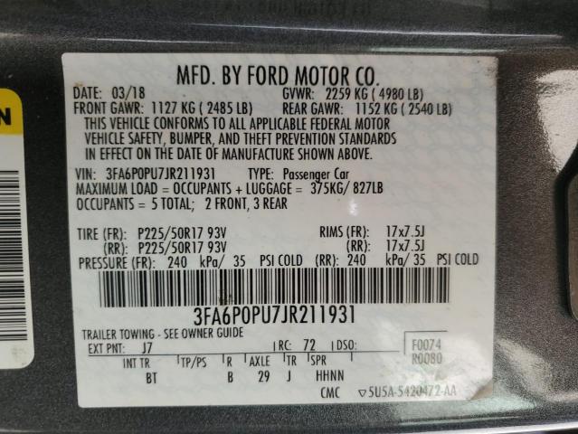 VIN 3FA6P0PU7JR211931 2018 Ford Fusion, Se Phev no.12