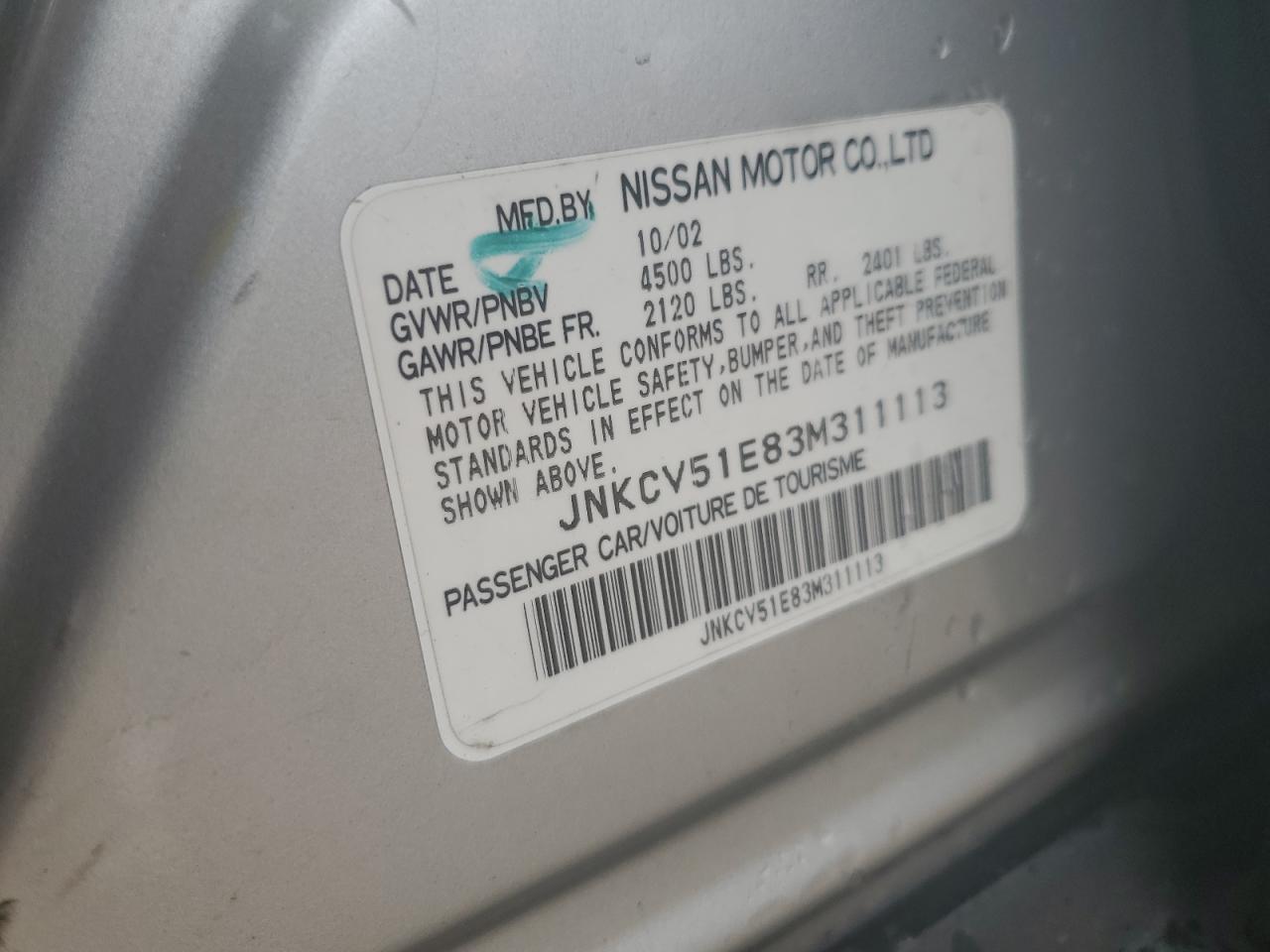 JNKCV51E83M311113 2003 Infiniti G35