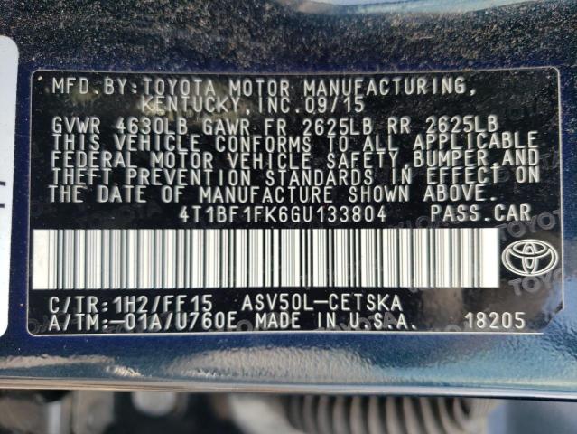 2016 Toyota Camry Le VIN: 4T1BF1FK6GU133804 Lot: 56512864