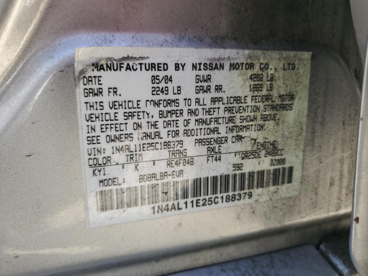 1N4AL11E25C188379 2005 Nissan Altima S