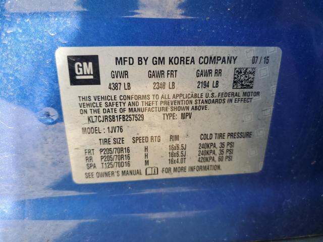 2015 Chevrolet Trax 1Lt VIN: KL7CJRSB1FB257529 Lot: 57074924