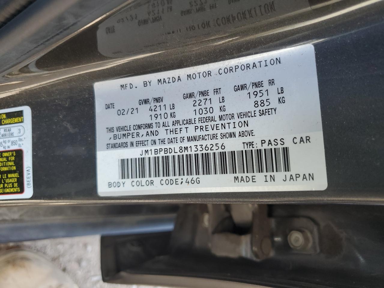 JM1BPBDL8M1336256 2021 Mazda 3 Premium