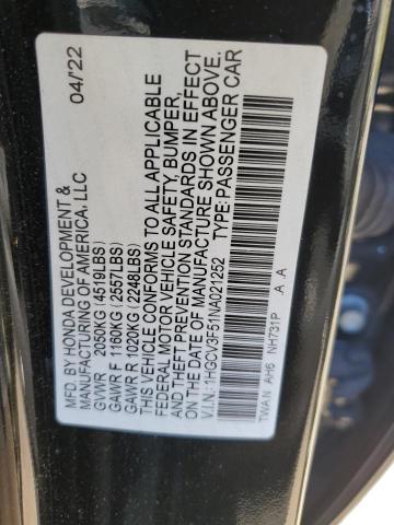 2022 Honda Accord Hybrid Exl VIN: 1HGCV3F51NA021252 Lot: 58691934