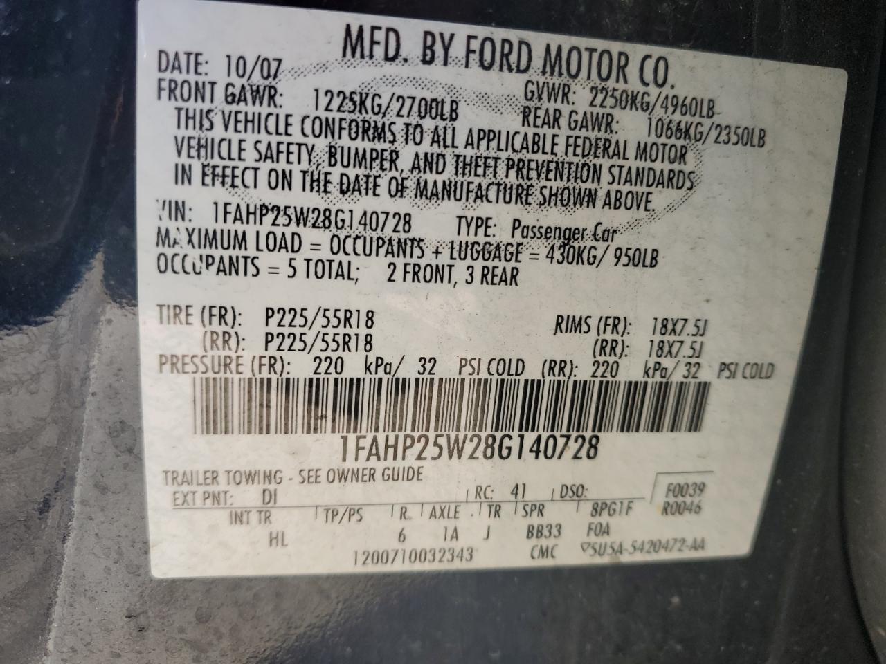 1FAHP25W28G140728 2008 Ford Taurus Limited