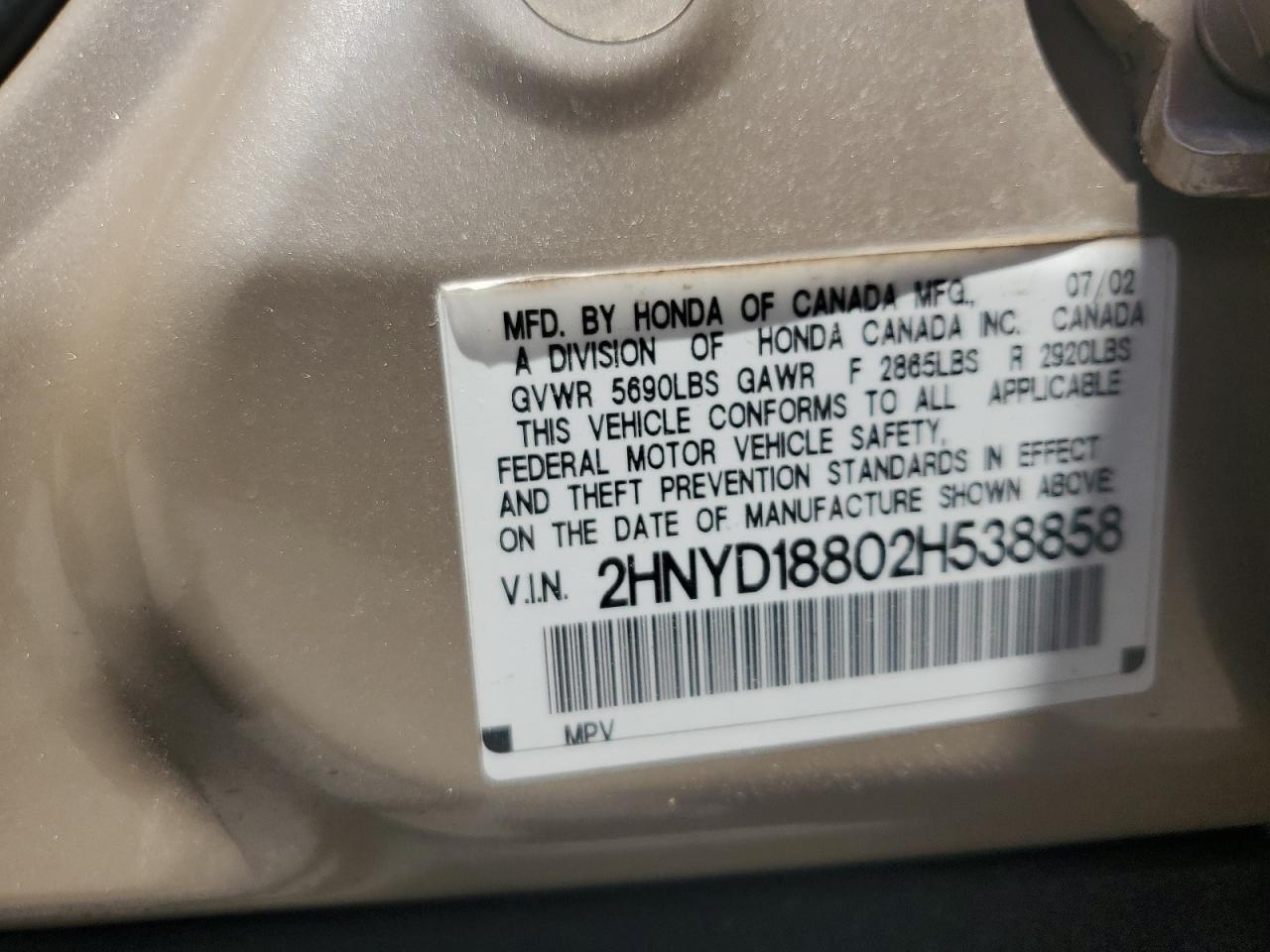 2HNYD18802H538858 2002 Acura Mdx Touring