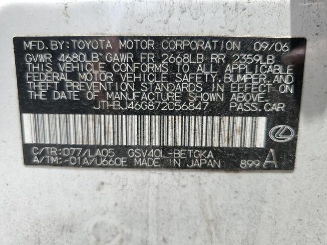 2007 Lexus Es 350 VIN: JTHBJ46G872056847 Lot: 60403804