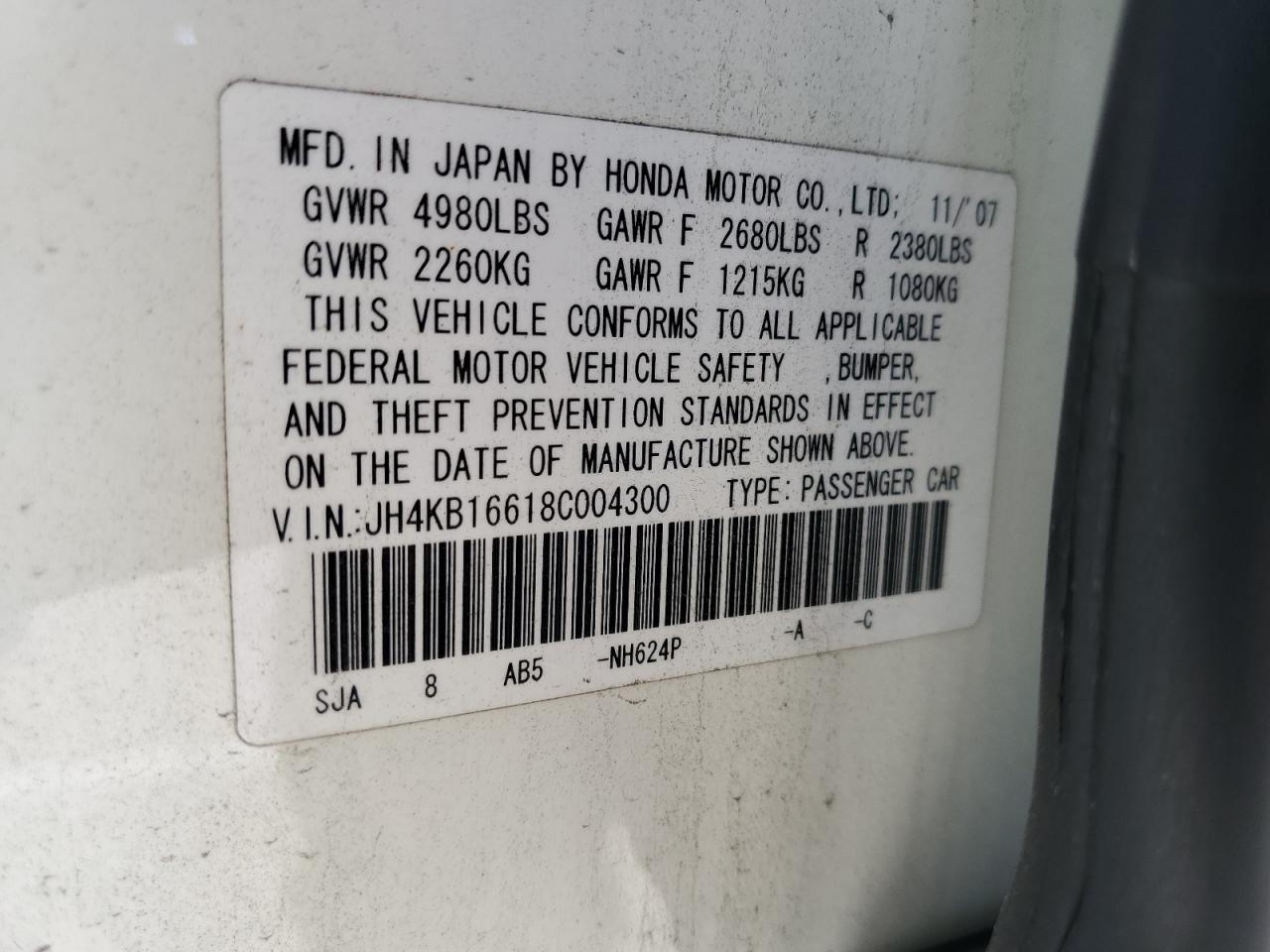 JH4KB16618C004300 2008 Acura Rl